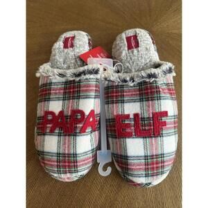 Christmas Slippers PAPA ELF Plaid Soft Warm Slip On Indoor Shoes Large 11-12 Men